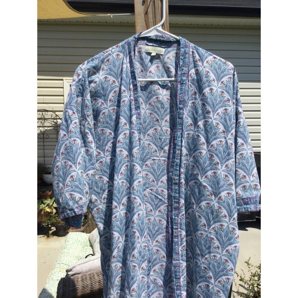 World market womens kimono OS blue floral boho beachy vacay swim coverup layers - Picture 5 of 9